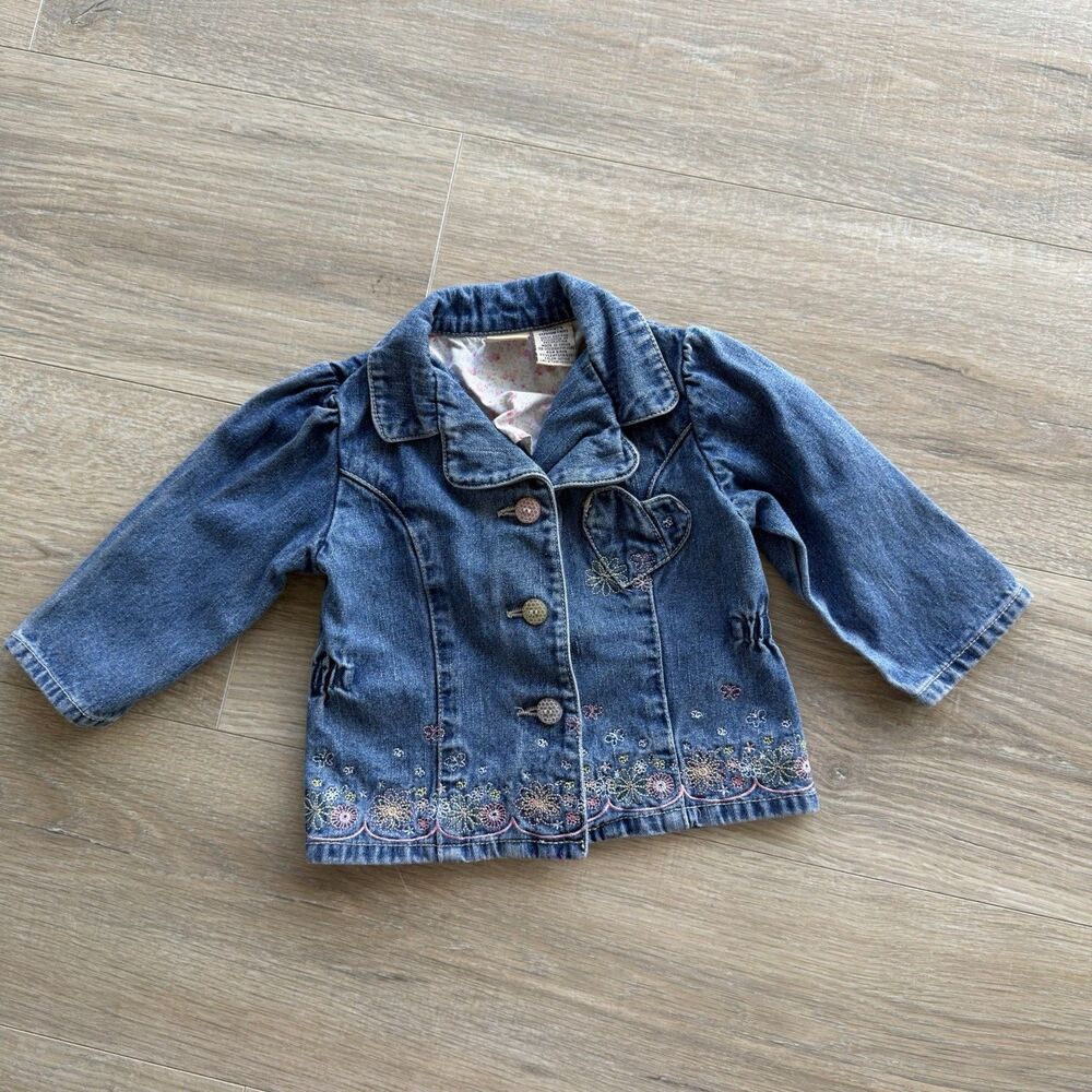 Faded Glory Baby Girls 12 Months Embroidered Blue Jean Jacket Denim Vintage Y2K